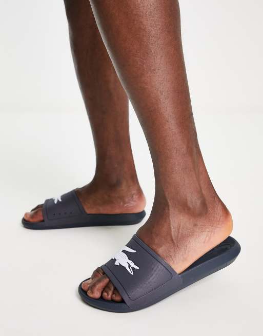 Lacoste croco sliders in navy