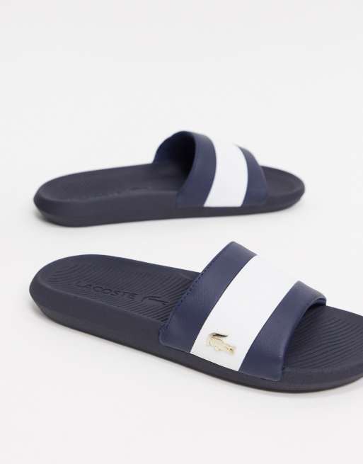 Lacoste croco sliders navy with gold croc