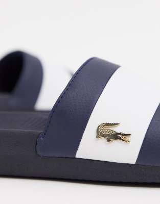 lacoste croco sliders navy with gold croc