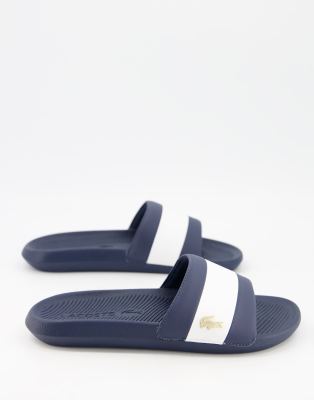 lacoste navy sliders