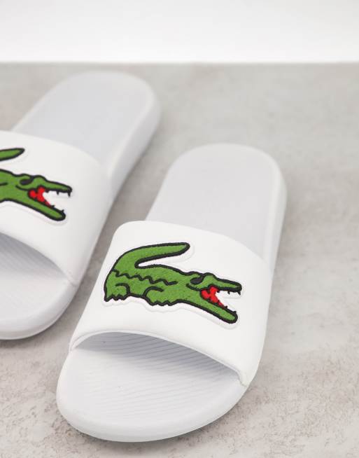 lacoste slides men white