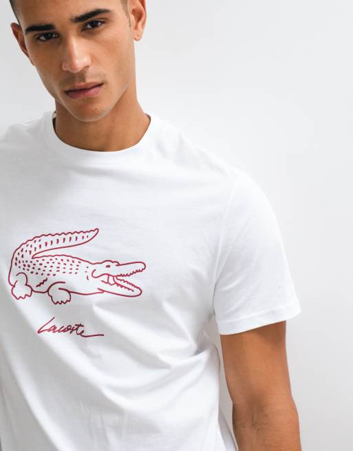 Lacoste crocodile graphic cotton loungewear t-shirt in white, 2 of 5