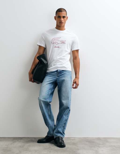 Lacoste crocodile graphic cotton loungewear t-shirt in white, 3 of 5