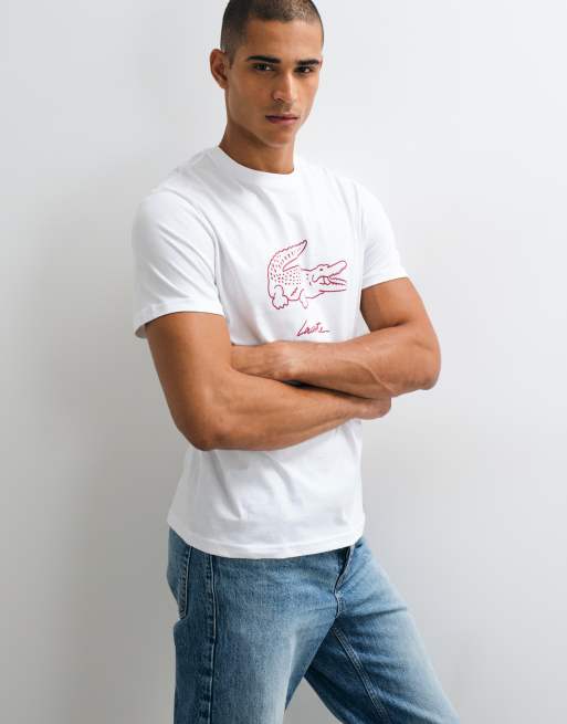 Lacoste crocodile graphic cotton loungewear t-shirt in white, 4 of 5