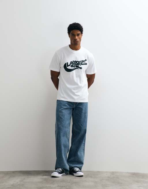 Lacoste crocodile logo graphic t-shirt in white, 2 of 5