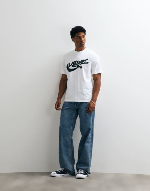 Lacoste crocodile logo graphic t-shirt in white, 4 of 5
