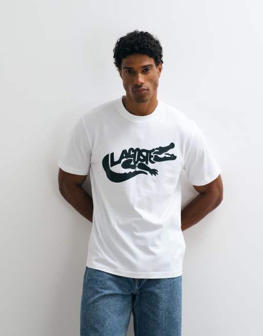 Lacoste crocodile logo graphic t-shirt in white, 5 of 5