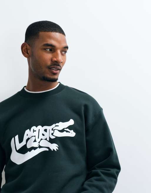 Lacoste crocodile logo sweatshirt in green, 4 of 5