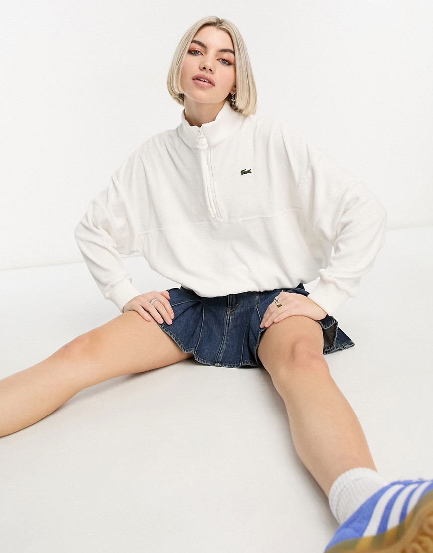 Lacoste Womenâs High-neck Terry Cloth Half Zip Sweatshirt - 44 In White