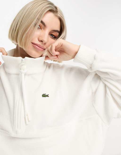 Lacoste cropped oversized fit terrycloth sweatshirt in white