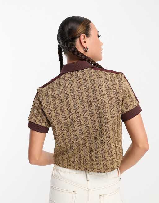 Lacoste cropped polo shirt in brown with all over print ASOS