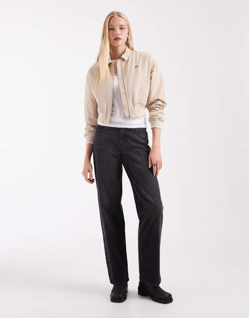 Lacoste cropped shiny bomber jacket in beige , 2 of 4