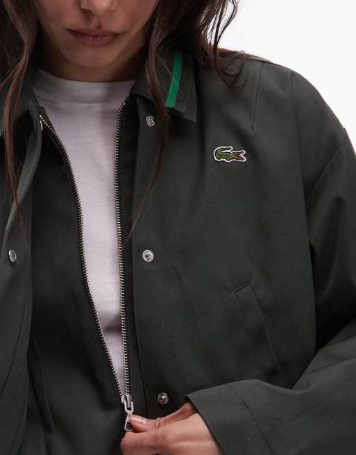 Lacoste cropped trucker jacket in forest green with double layered