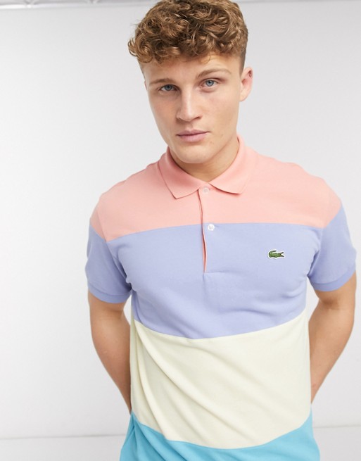 Lacoste cut and sew pique polo in pastel