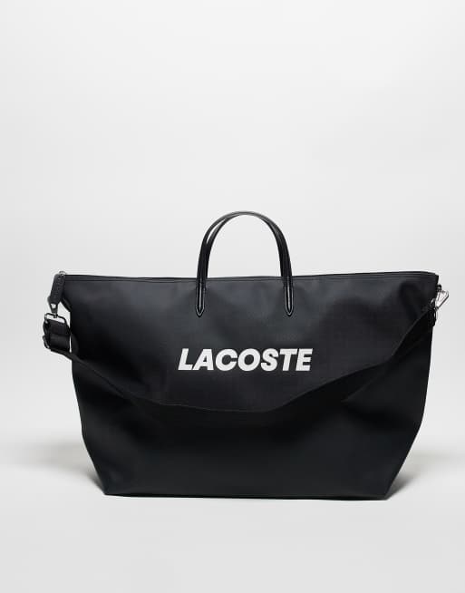 Lacoste – Czarna skórzana torba typu shopper z napisem z logo