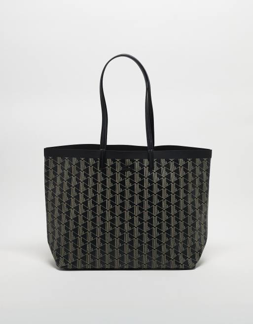 Lacoste – Czarno-brązowa torba typu shopper ze wzorem