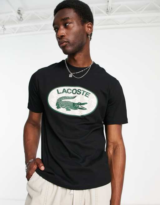 Lacoste – Czarny T-shirt z owalnym nadrukiem z logo, 2 z 4