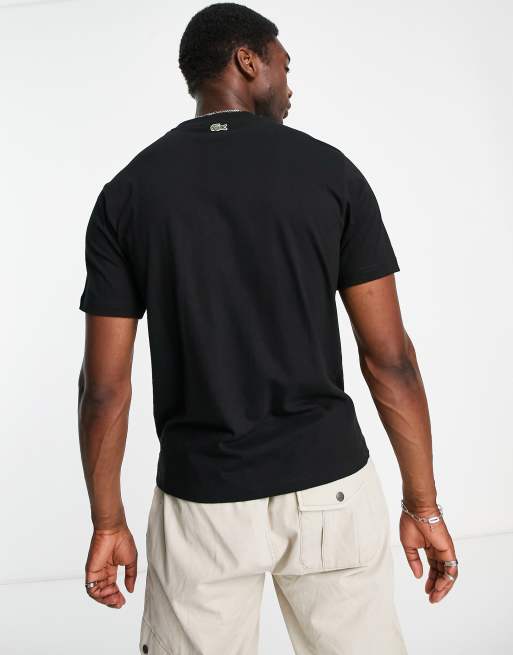 Lacoste – Czarny T-shirt z owalnym nadrukiem z logo, 3 z 4
