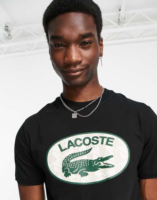 Lacoste – Czarny T-shirt z owalnym nadrukiem z logo, 4 z 4