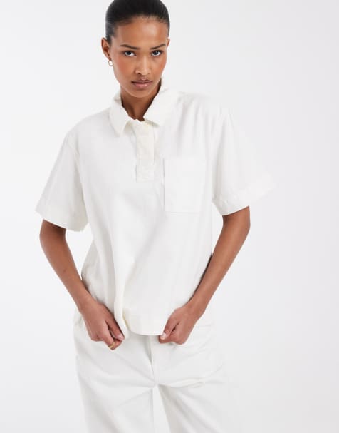 Lacoste denim boxy fit shirt in ecru (part of a set) - view 1