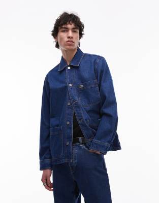 denim jacket in mid wash blue