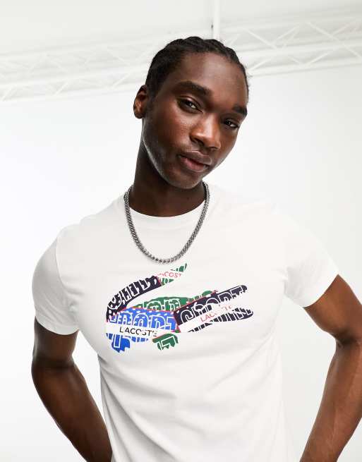 Lacoste design croc logo t-shirt in white | ASOS