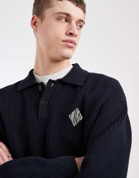 Lacoste diamond logo knitted polo jumper in black - view 1