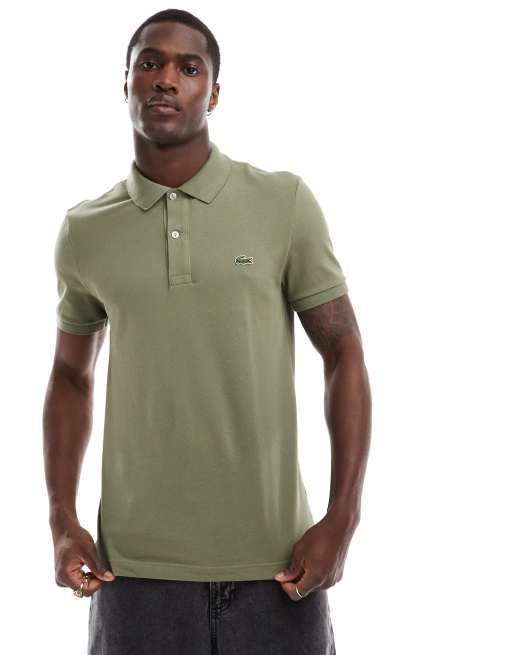 Lacoste – Dopasowana koszulka polo z piki w kolorze khaki z logo
