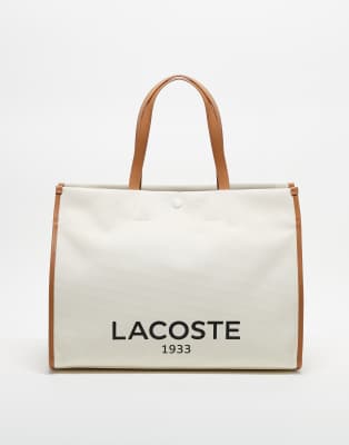 Lacoste - Einkaufstasche in Cremeweiß/Braun mit Print-Neutral