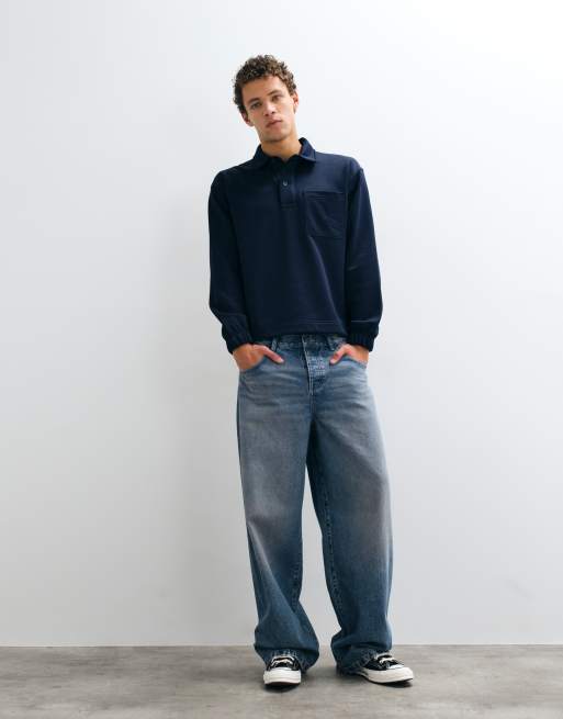 Lacoste embroidered detail gathered sweatshirt in navy, 3 of 5