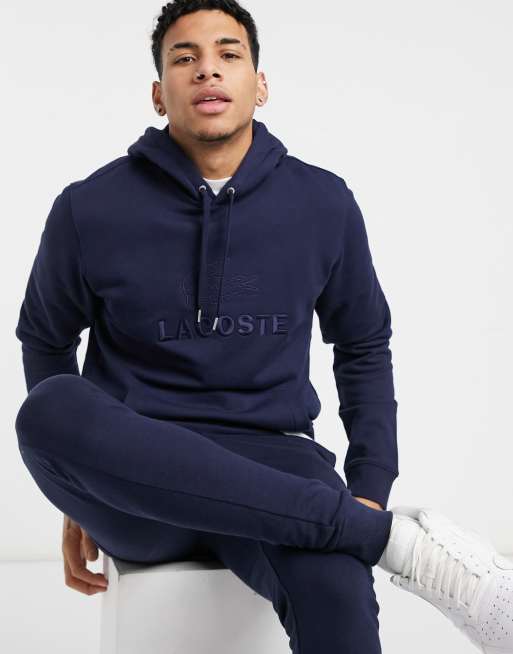 Lacoste embroidered logo and kangaroo pocket hooded fleece sweatshirt