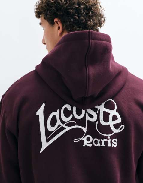 Lacoste embroidered logo hoodie in burgundy - view 1