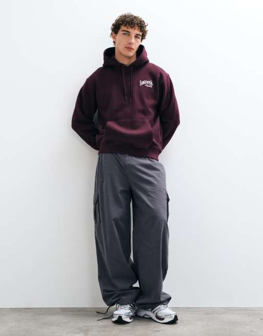 Lacoste embroidered logo hoodie in burgundy, 2 of 9