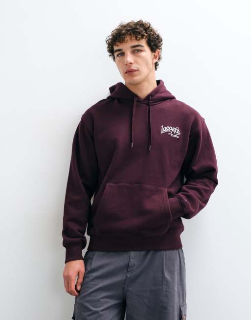 Lacoste embroidered logo hoodie in burgundy, 3 of 9