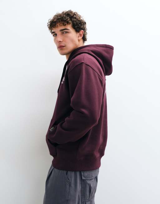 Lacoste embroidered logo hoodie in burgundy, 4 of 9
