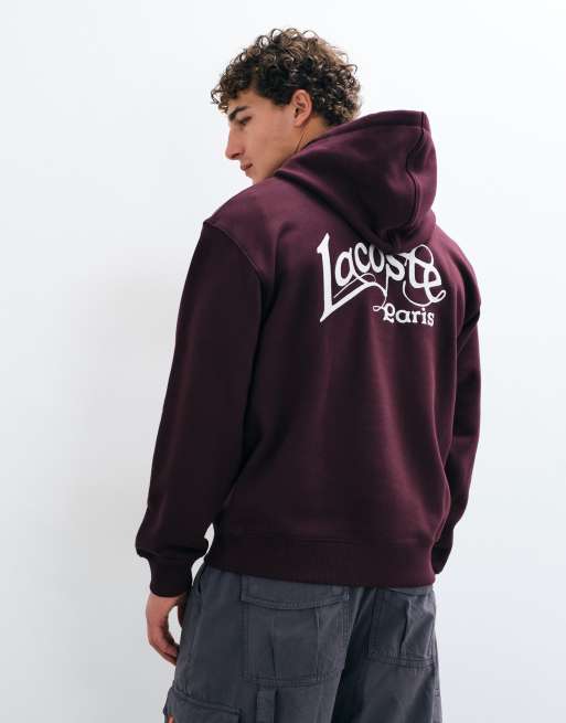 Lacoste embroidered logo hoodie in burgundy, 5 of 9