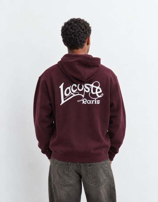 Lacoste embroidered logo hoodie in burgundy, 7 of 9