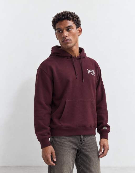 Lacoste embroidered logo hoodie in burgundy, 9 of 9