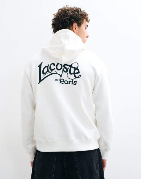 Lacoste embroidered logo hoodie in white - view 1