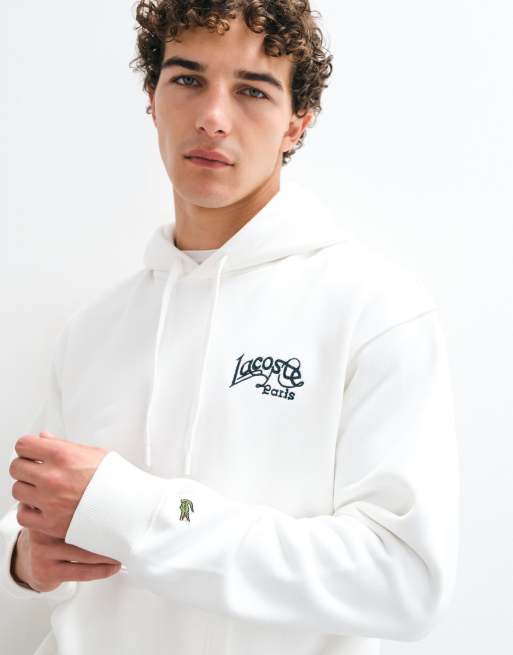Lacoste embroidered logo hoodie in white, 3 of 9