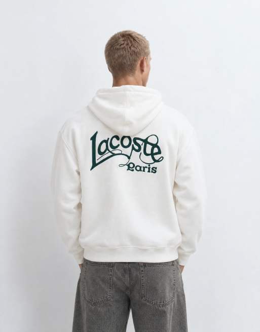 Lacoste embroidered logo hoodie in white, 6 of 9