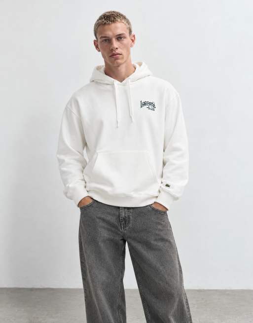 Lacoste embroidered logo hoodie in white, 8 of 9