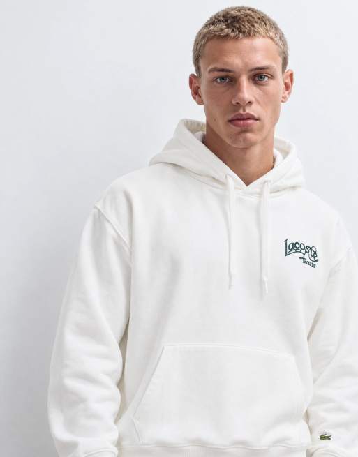 Lacoste embroidered logo hoodie in white, 9 of 9