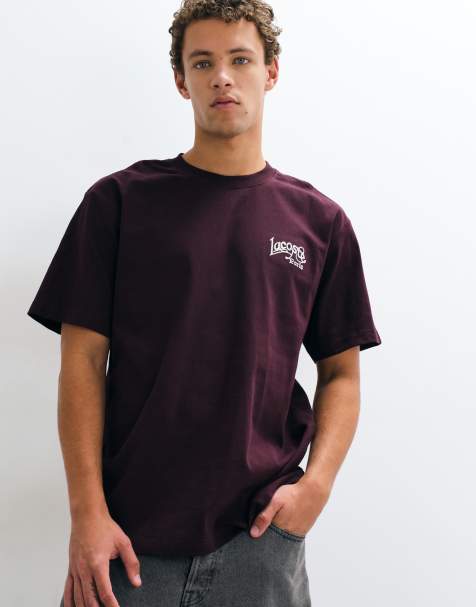 Lacoste embroidered logo short sleeve heavy cotton t-shirt in burgundy - view 1