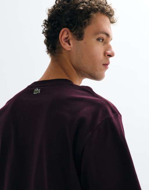 Lacoste embroidered logo short sleeve heavy cotton t-shirt in burgundy, 2 of 5