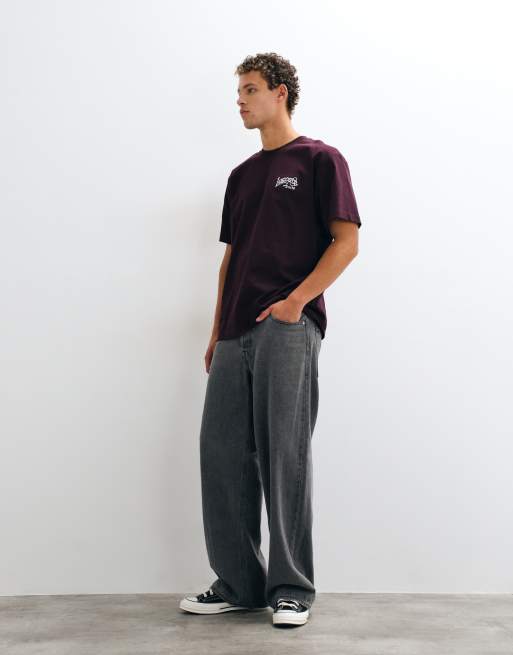 Lacoste embroidered logo short sleeve heavy cotton t-shirt in burgundy, 3 of 5