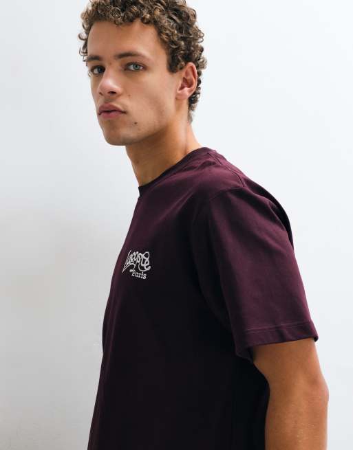 Lacoste embroidered logo short sleeve heavy cotton t-shirt in burgundy, 4 of 5