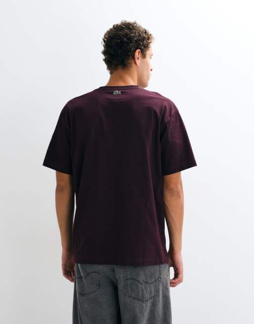 Lacoste embroidered logo short sleeve heavy cotton t-shirt in burgundy, 5 of 5