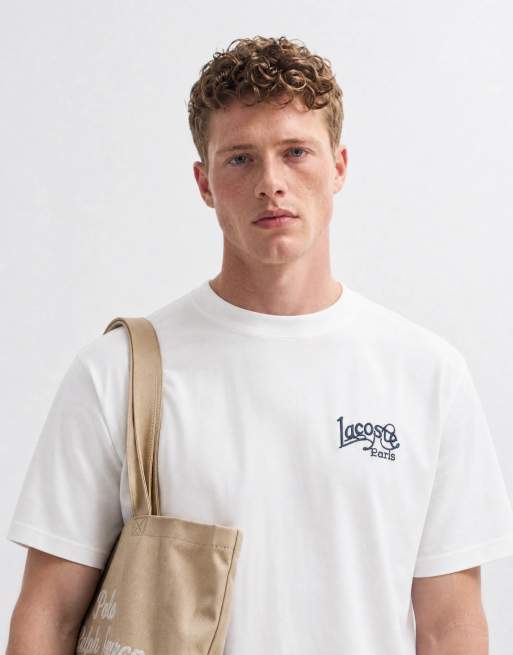 Lacoste embroidered logo short sleeve heavy cotton t-shirt in white, 10 of 10