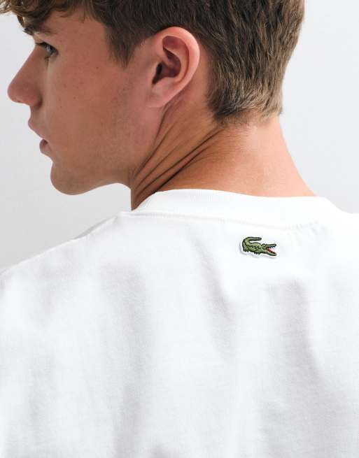 Lacoste embroidered logo short sleeve heavy cotton t-shirt in white, 3 of 10